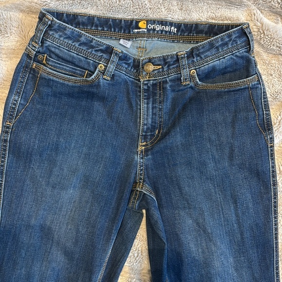 Carhartt Jeans Bootcut women’s size 6 blue denim w logo patch like new NWOT - Picture 3 of 11